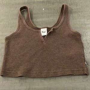 aritzia brown waffle notch tank